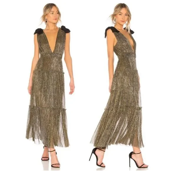 Sabina Musayev Ray Dress in Gold Black Metallic Maxi Gown Glamorous Size L - Picture 2 of 11